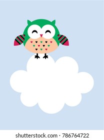 cute owl cartoon message card vector