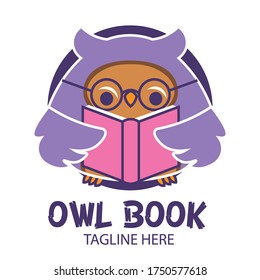 Cute Owl cartoon reading a book character good for Book Store and Reading Community logo also stiker and tshirt design