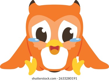 cute owl cartoon with sad expression in sitting pose