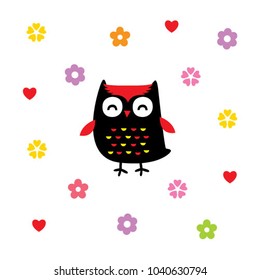 cute owl cartoon in spring