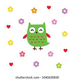 cute owl cartoon in spring