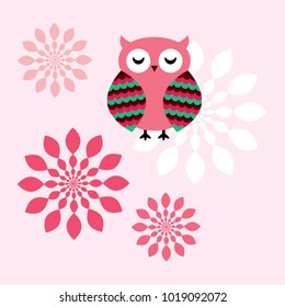 cute owl cartoon in spring vector