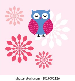 cute owl cartoon in spring vector