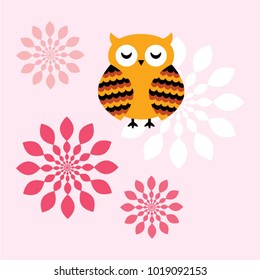 cute owl cartoon in spring vector