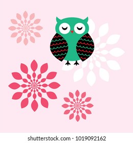 cute owl cartoon in spring vector