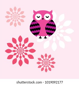 cute owl cartoon in spring vector