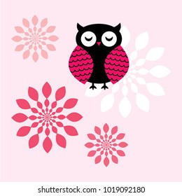 cute owl cartoon in spring vector