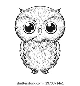 Cute owl in cartoon style isolated on white background. Hand-drawn vector illustration