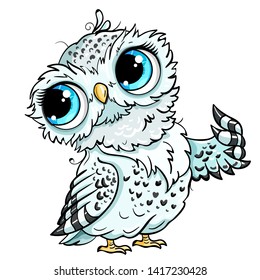 Cute owl cartoon vector  bird character. Hand drawn vector illustration for t-shirt print design, greeting card. Isolated on white