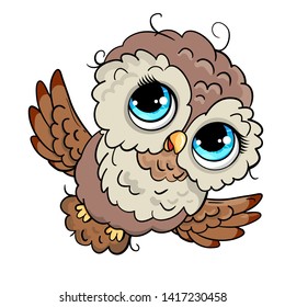 Cute owl cartoon vector  bird character. Hand drawn vector illustration for t-shirt print design, greeting card. Isolated on white