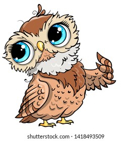 Cute owl cartoon vector  bird character. Hand drawn vector illustration for t-shirt print design, greeting card. Isolated on white