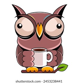 Cute owl cartoon vector bird character. Hand drawn vector illustration for t-shirt print design, greeting card. Isolated on white