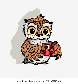 Cute owl cartoon vector  bird character. Hand drawn vector illustration for t-shirt print design, greeting card. Isolated on white
