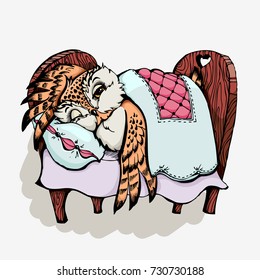 Cute owl cartoon vector  bird character. Hand drawn vector illustration for t-shirt print design, greeting card. Isolated on white