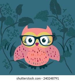 Cute owl cartoon vector illustration. hand draw. Wild Life.