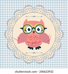 Cute owl cartoon vector illustration. hand draw. Wild Life.