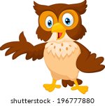 Cute owl cartoon waving
