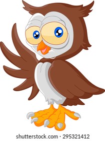 Cute owl cartoon waving