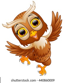 Cute owl cartoon waving