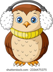 Cute owl cartoon wearing a headphones