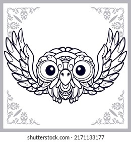 cute owl cartoon zentangle arts. isolated on white background.