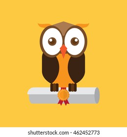 cute owl with certificate. education design concept. vector illustration