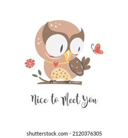 Cute Owl character clipart in cartoon style