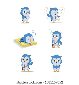 cute owl character design vector. 6 set poses