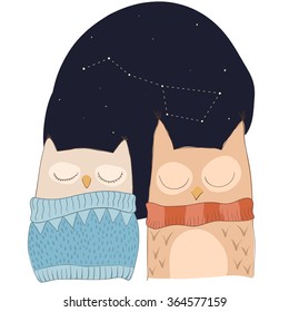 Cute owl character. Hand drawn vector illustration.