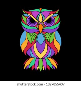 cute owl character illustration with colorful drawing or wpap style. for printing t-shirts, poster and mechandise. vector popart eps10