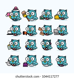 Cute Owl Character Set 