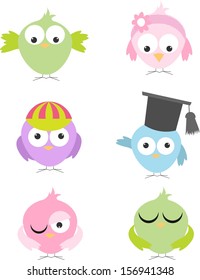 cute owl character set