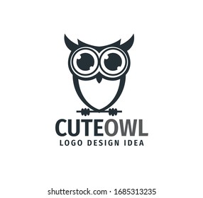 cute owl chick with big eyes vector logo design template