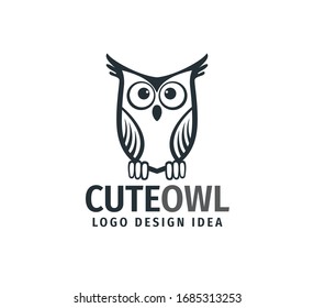 cute owl chick with big eyes vector logo design template