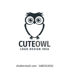 cute owl chick with big eyes vector logo design template