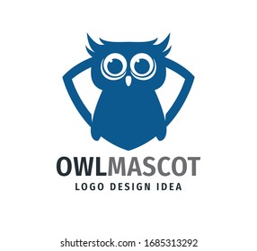 cute owl chick mascot inside frame with big eyes vector logo design template