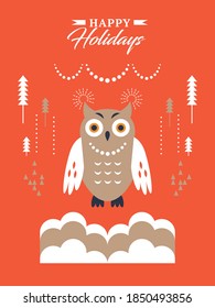Cute owl. Christmas card, poster, flyer. Printable card
