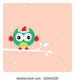 cute owl in christmas holiday