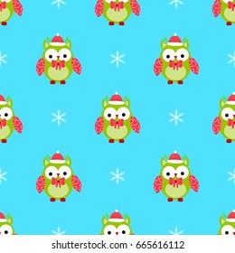 Cute owl christmas seamless pattern vector