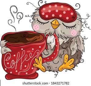 Cute Owl With Coffee Cup
