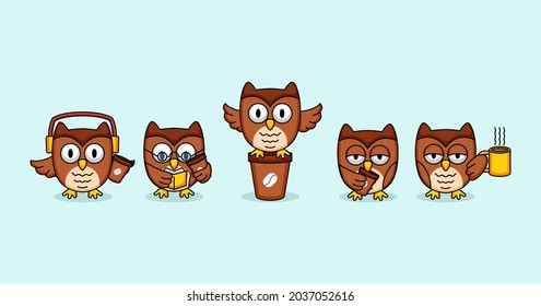 Cute owl with coffee mascot design