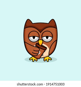 Cute owl with coffee mascot logo design