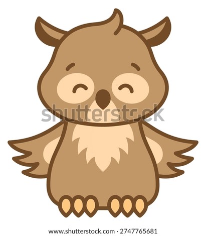 Cute owl color line icon. Wise bird drawing