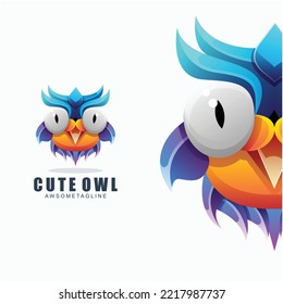 cute owl colorful log design template