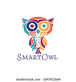 Cute owl colorful, logo design template. Vector illustration