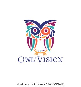 Cute owl colorful, logo design template. Vector illustration