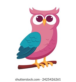 Cute owl of colorful set. The design features a cartoon depiction of a funny owl, showcasing a colorful and lively personality that's sure to bring smiles to anyone's face. Vector illustration.