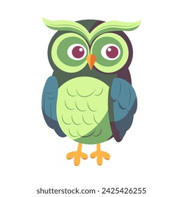 Cute owl of colorful set. Lively illustration of a funny owl burst with vibrant colors and character against a pristine white backdrop. Vector illustration.