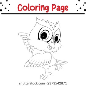 Cute owl coloring page for children. Bird Black and White Cartoon Vector Illustration.