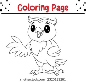 Cute Owl coloring page. Colorless funny cartoon arctic owl. Wild animal coloring book for kids